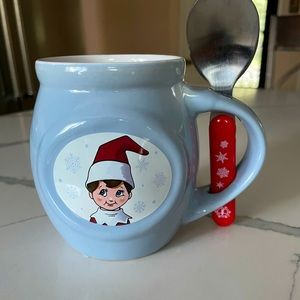 Elf on the Shelf Mug & Spoon Blue Ceramic